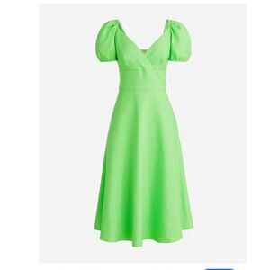 J. Crew Green Puff Sleeve Linen Dress